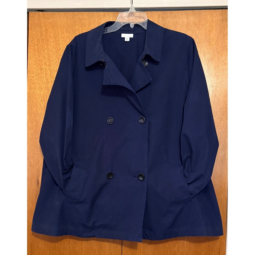 J Jill Women XL Navy Blue‎ Double Breasted Utility Jacket Cotton Lightweight - Picture 5 of 12